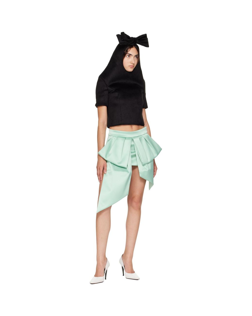 VAQUERA Green Satin Bow Miniskirt
