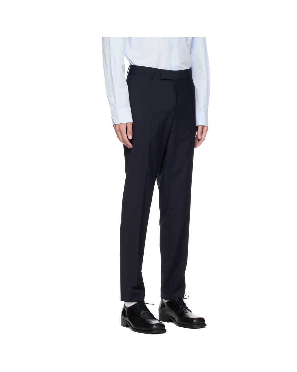 Boss Blue Slim-Fit Micro-Patterned Stretch Wool Trousers for men