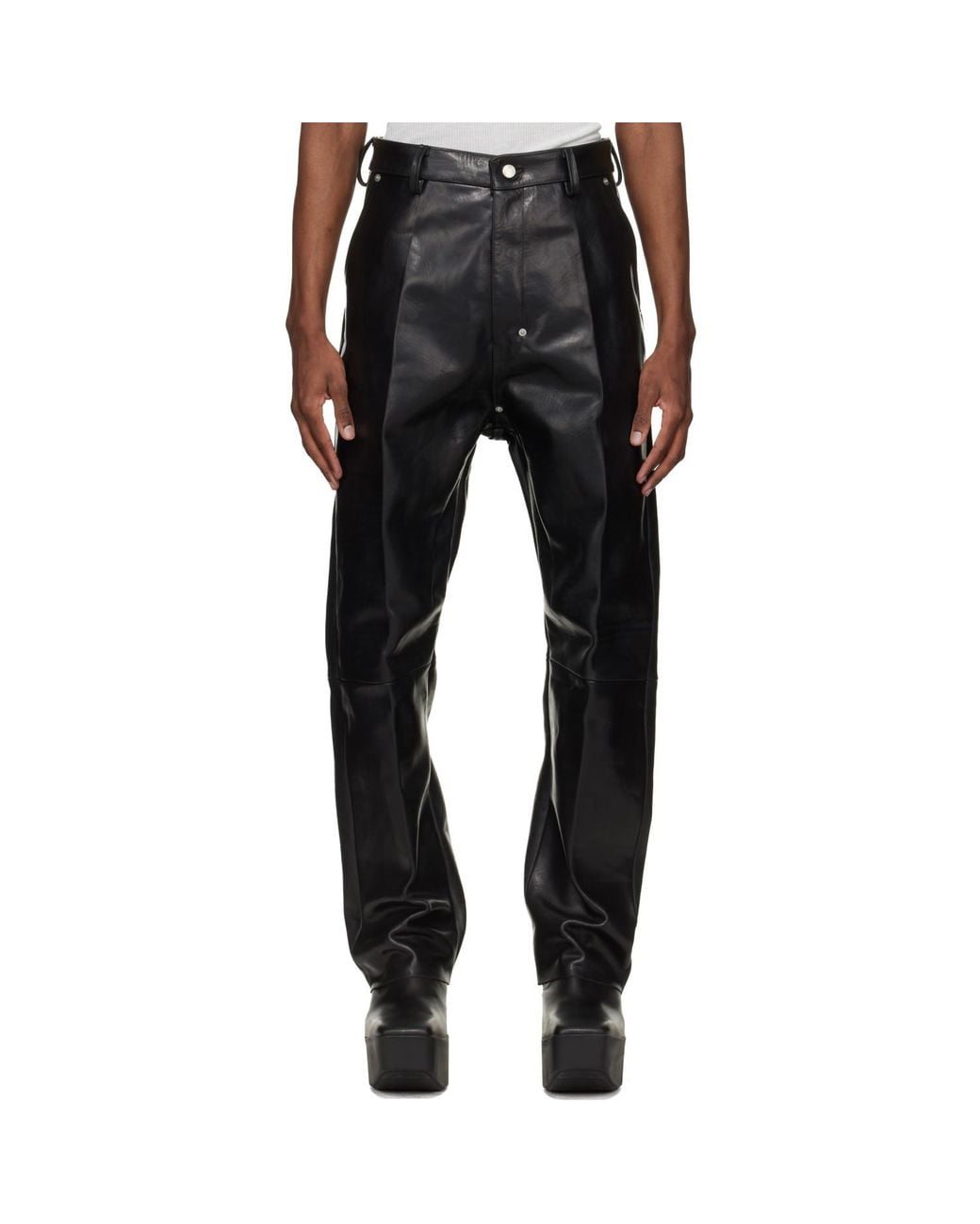 Rick Owens Black Temple Leather Pants for men