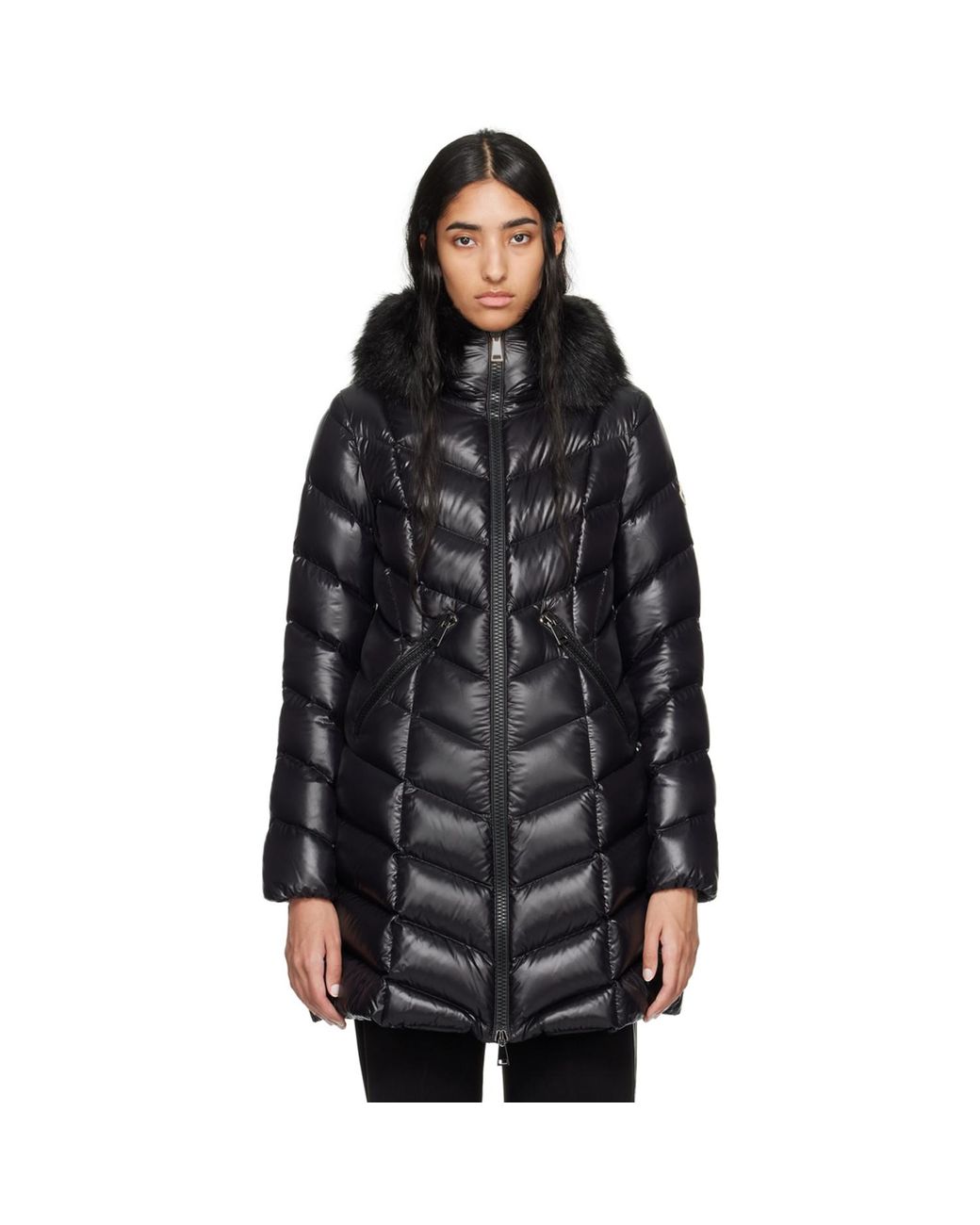 Moncler Black Fulmarus Shearling-Trimmed Down Coat