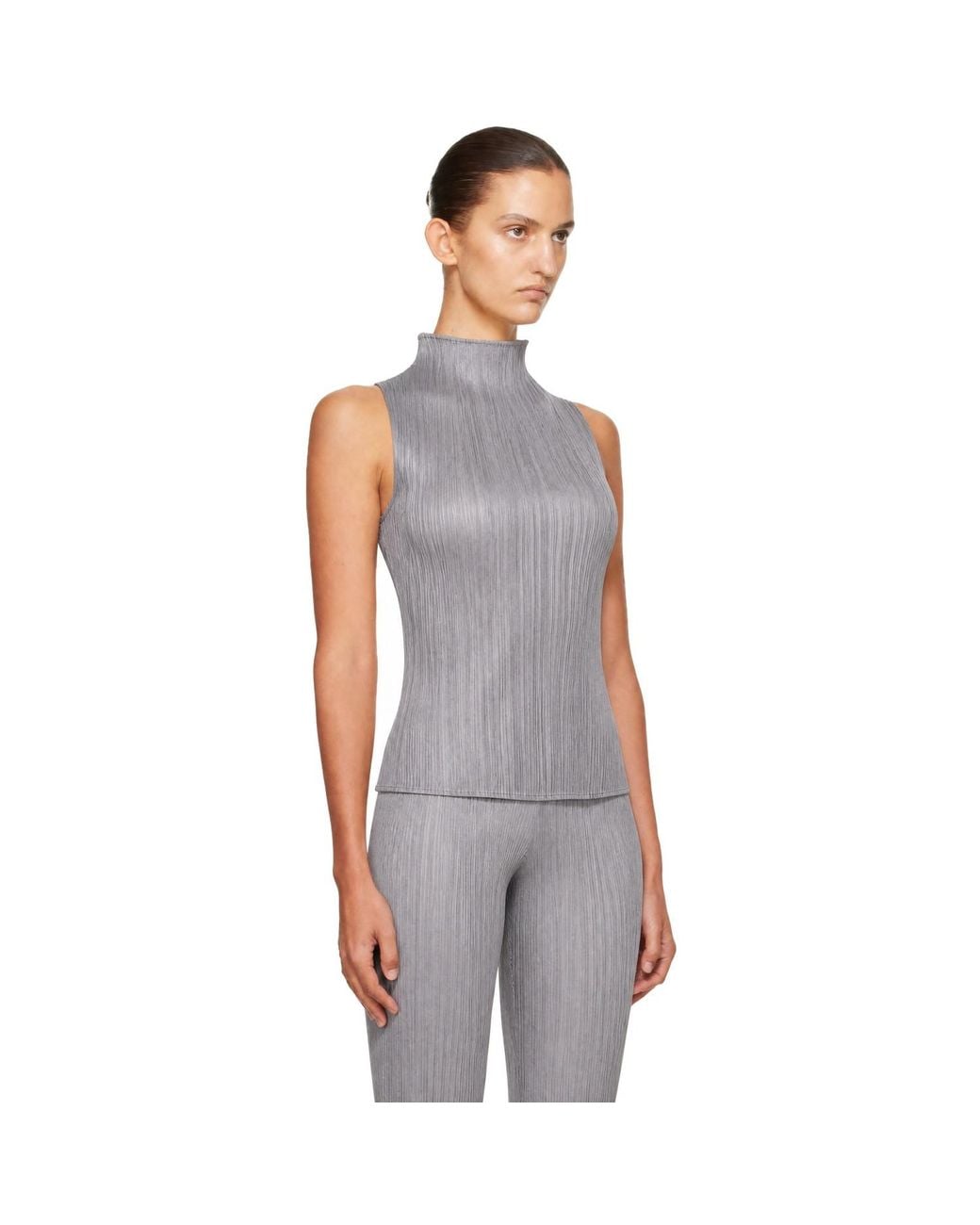 Pleats Please Issey Miyake Gray Basics Turtleneck Top