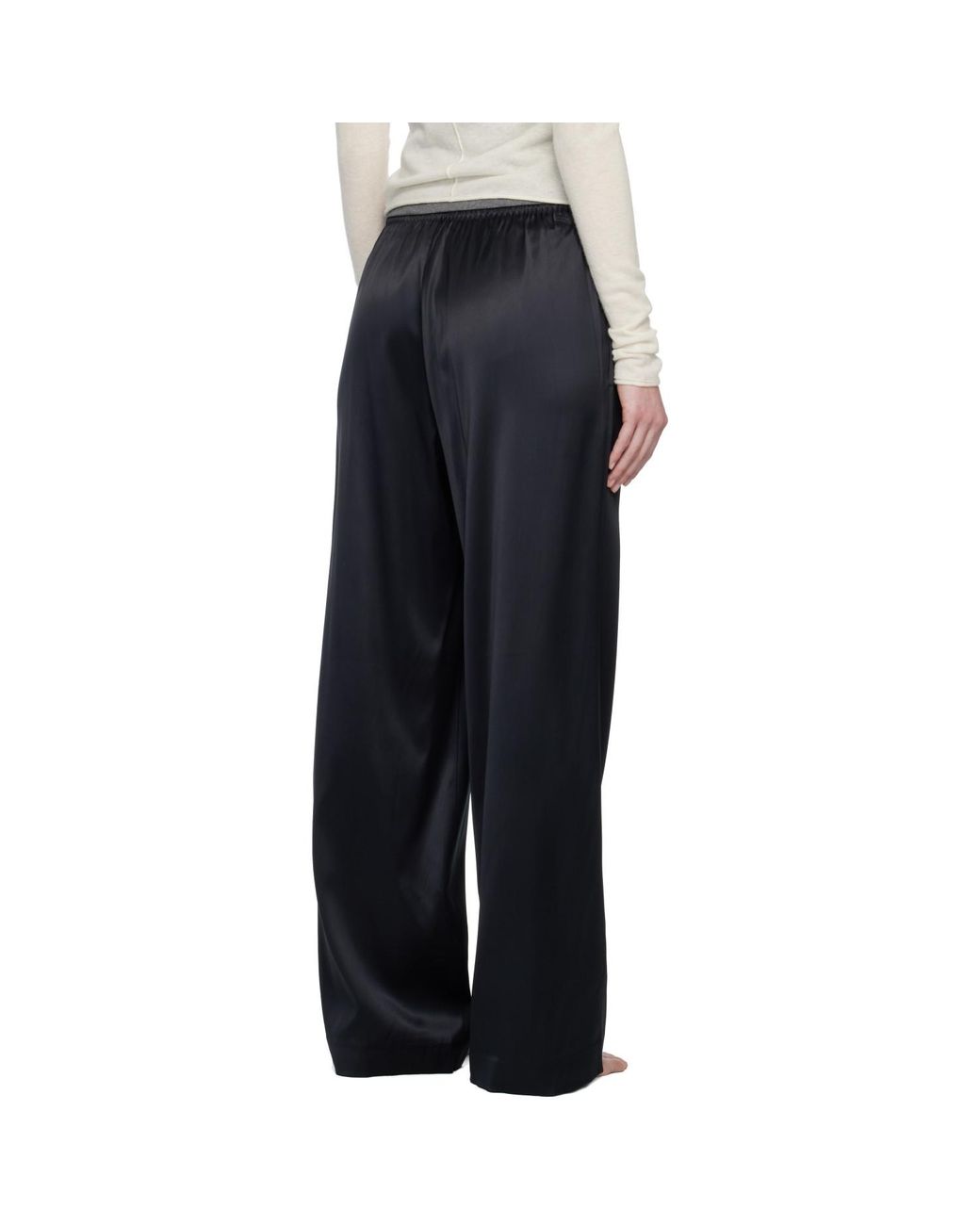 Skims Black Heavyweight Satin Wide Leg Lounge Pants