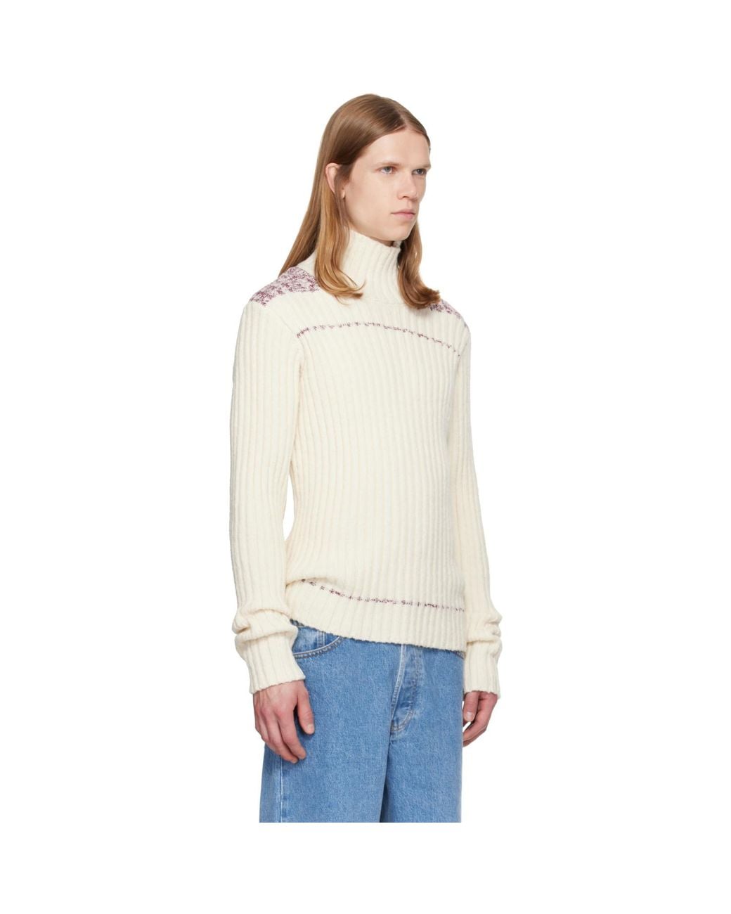 Dries Van Noten White Off- Rib-Knit Wool Turtleneck for men