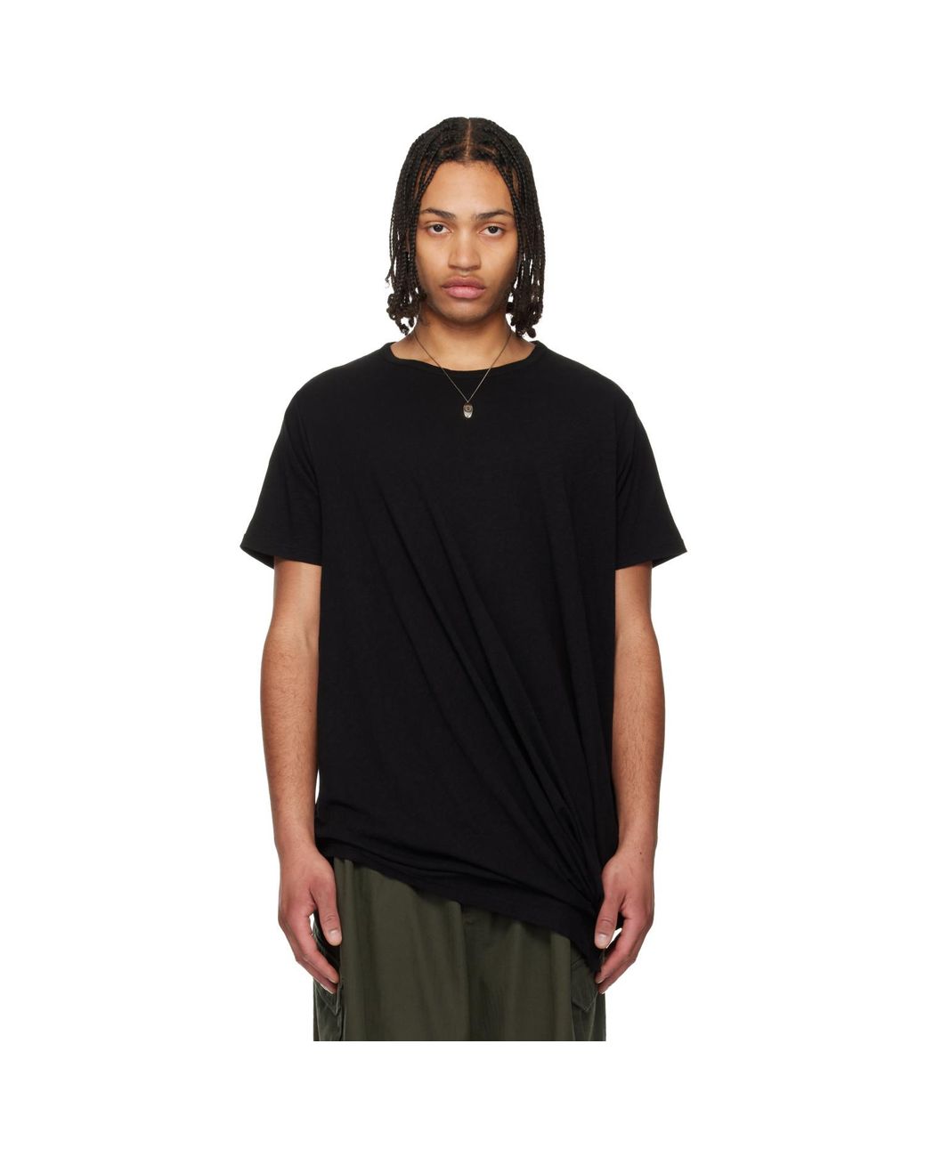 Yohji Yamamoto Black Drape Short Sleeve T-Shirt for men