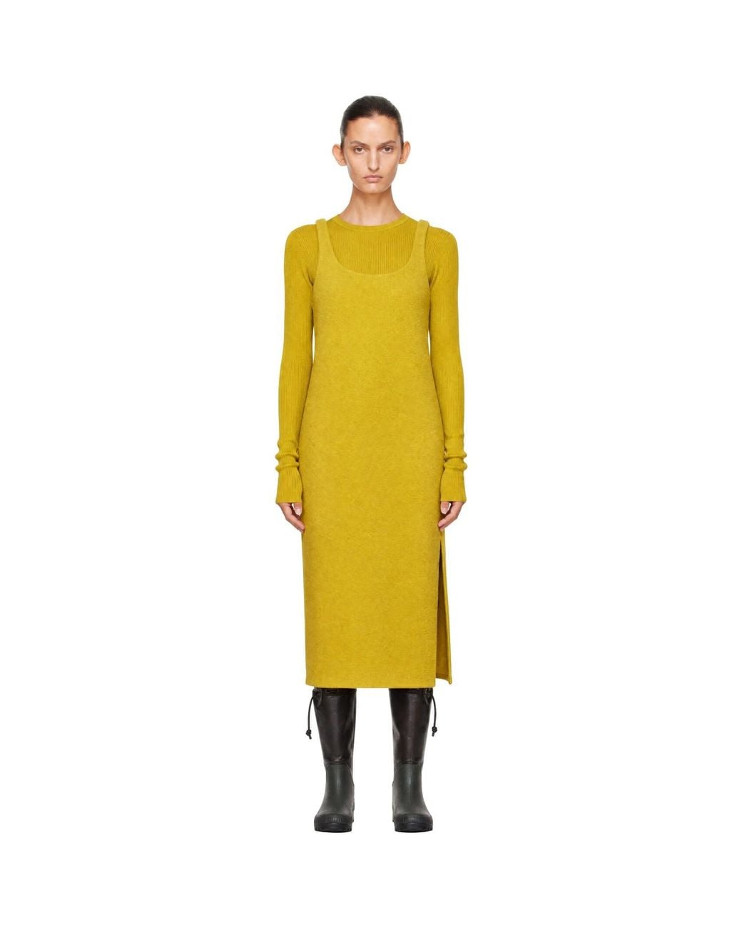 Rier Yellow Walker Slip Midi Dress