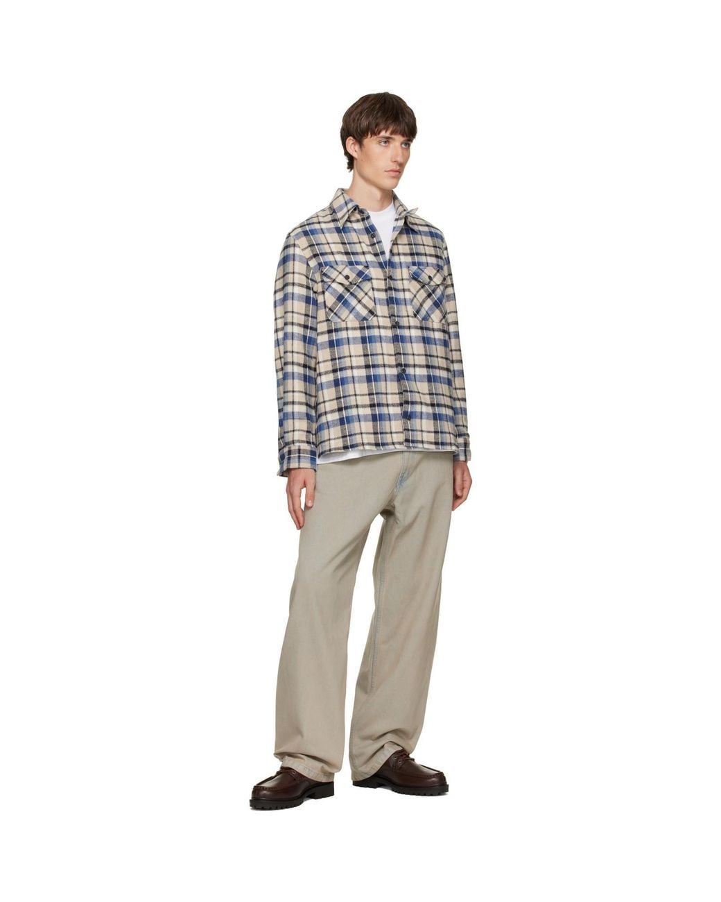 TONYWACK Blue Checked Cotton Flannel Shirt for men