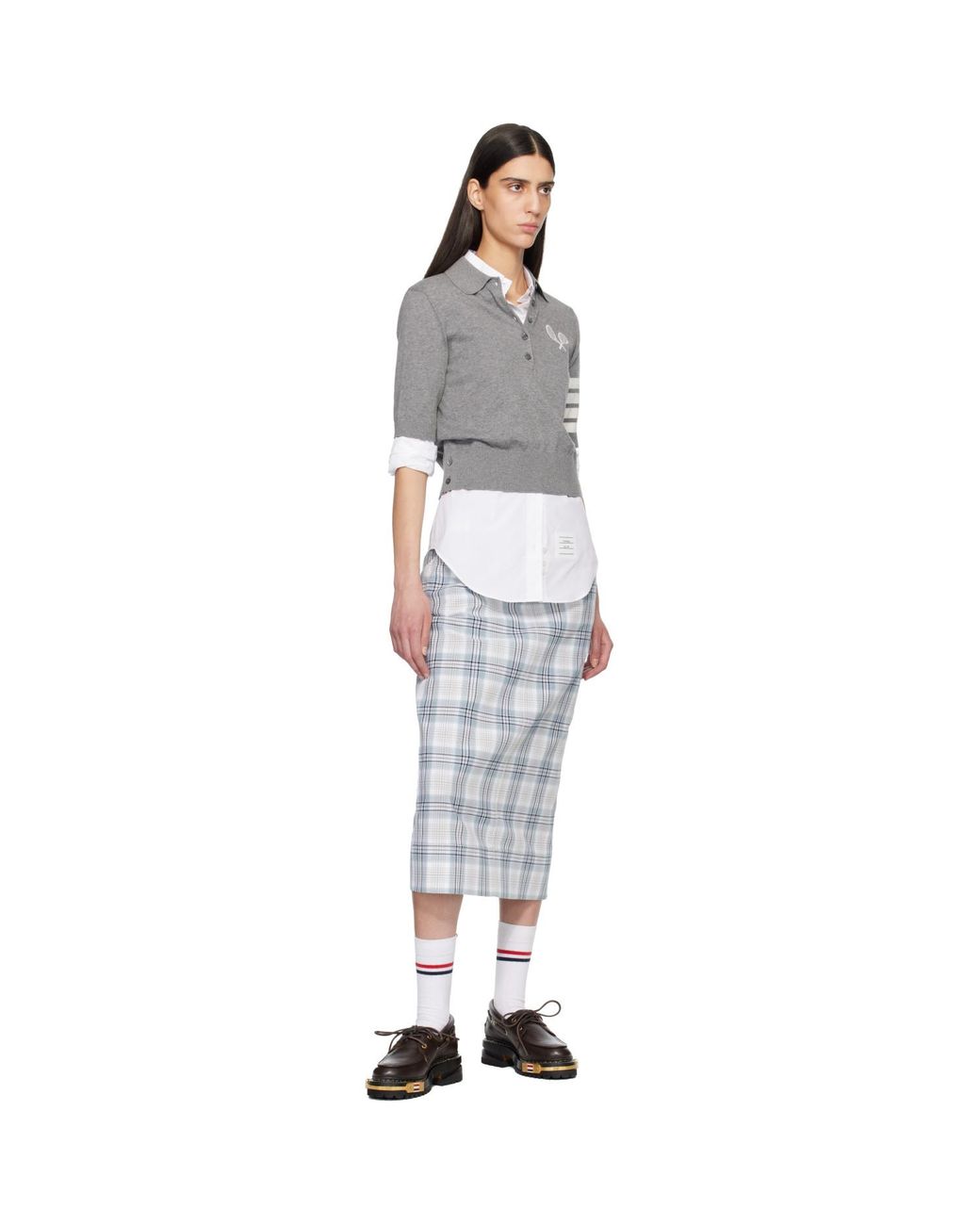 Thom Browne Gray Tennis Racquets Intarsia 4-Bar Polo