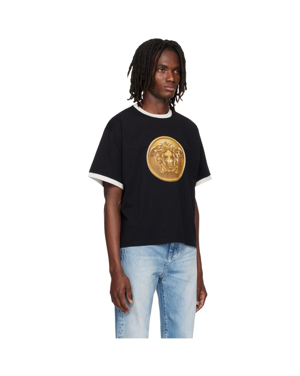Versace Black Printed Cotton-Jersey Regular T-Shirt for men