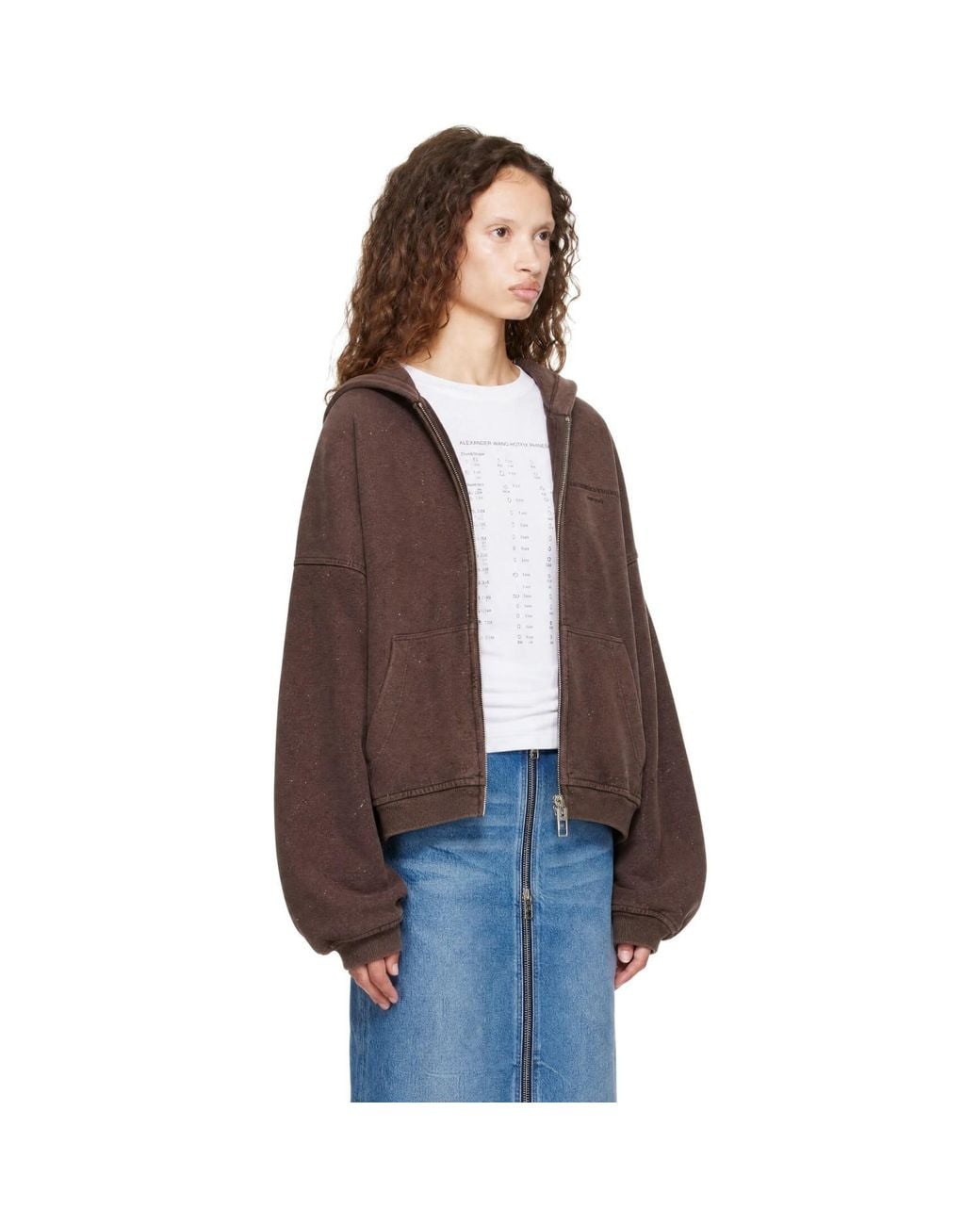 Alexander Wang Brown Crystal Hotfix Zip-Up Hoodie