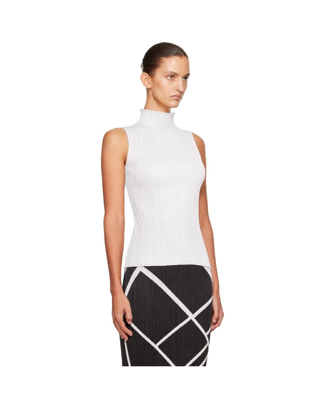 Pleats Please Issey Miyake White Basics Turtleneck Top