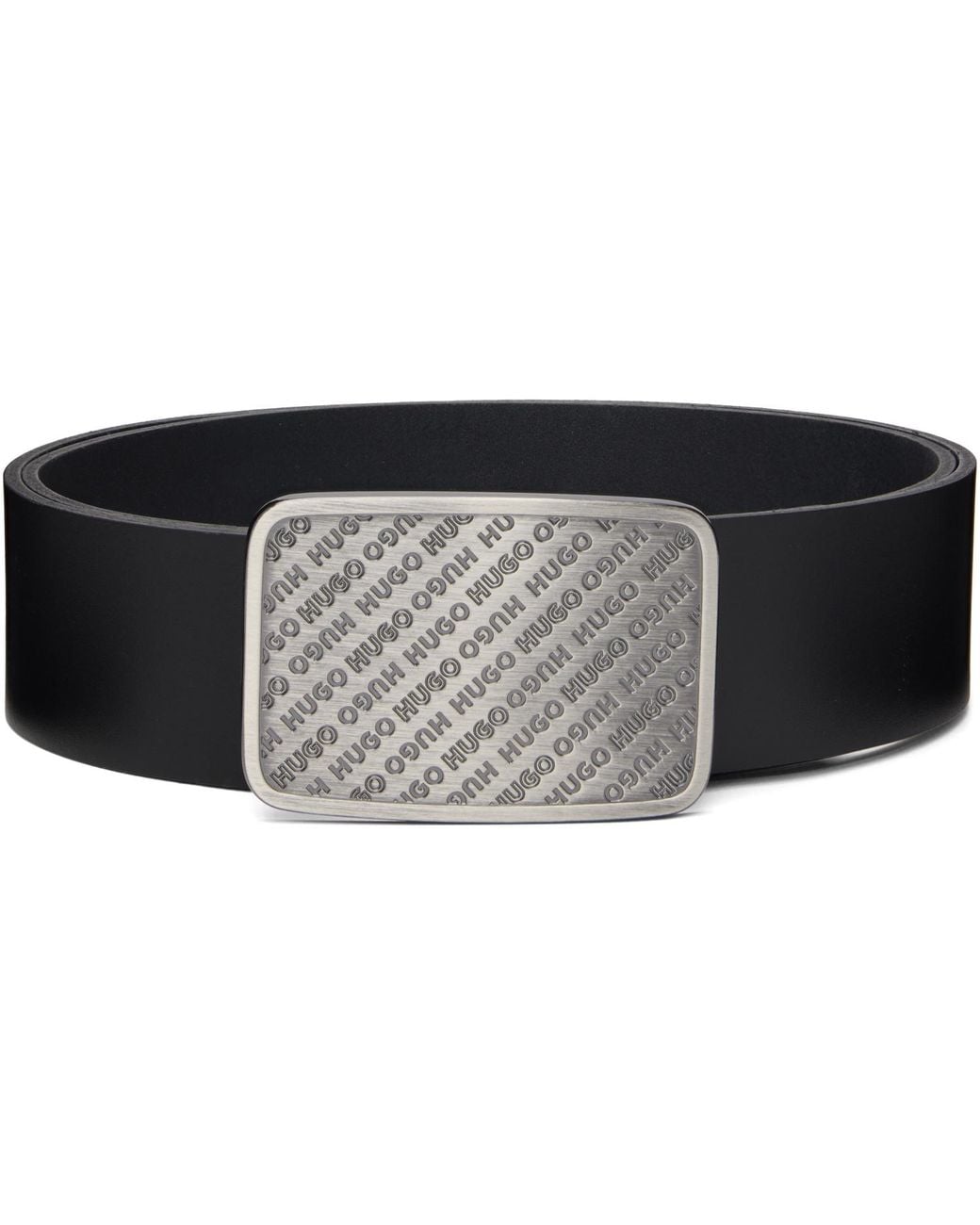 HUGO Black Leather Belt for men