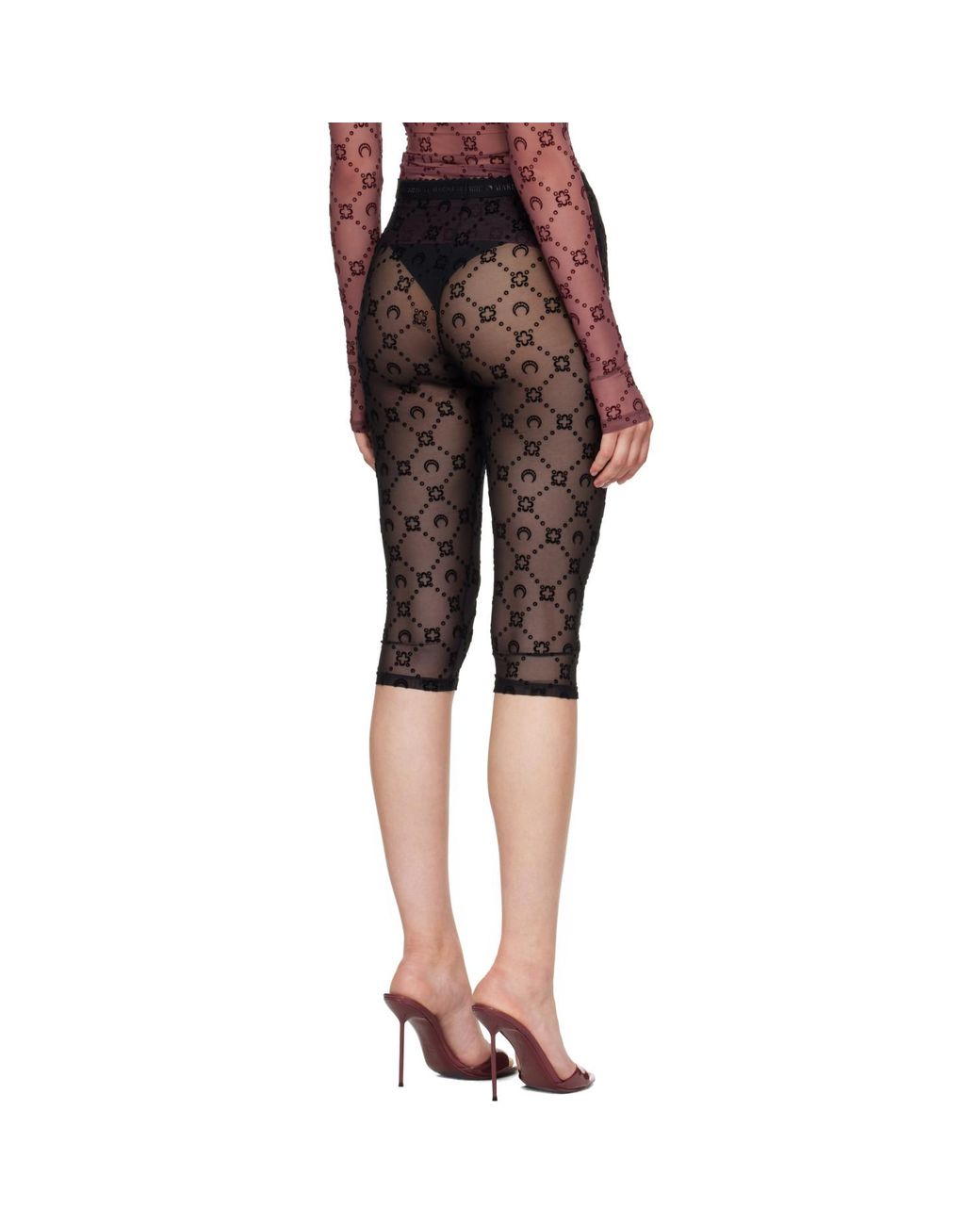 MARINE SERRE Black Moonogram Mesh Flock Capri Leggings