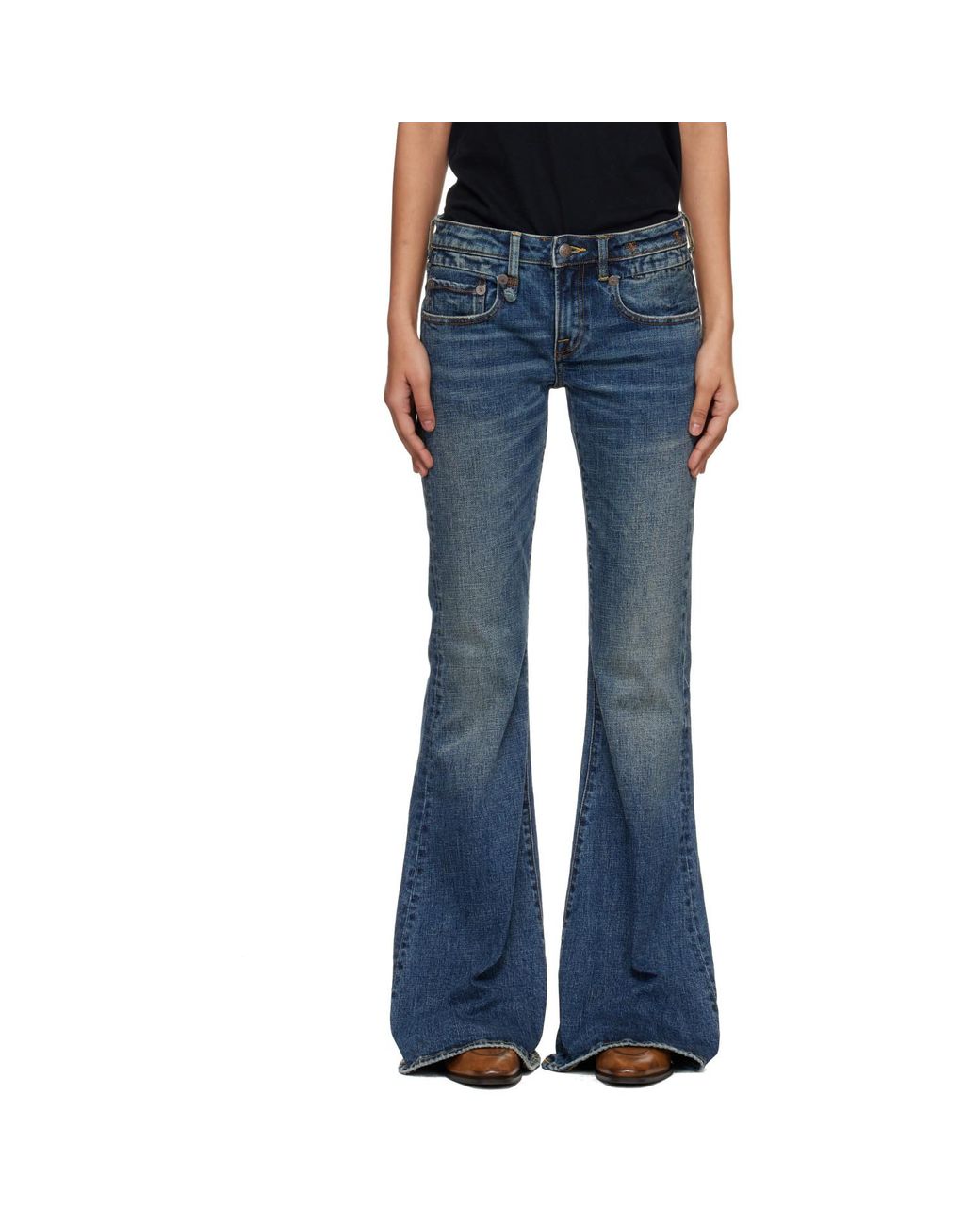 R13 Blue Overflow Boy Flare Stretch Jeans
