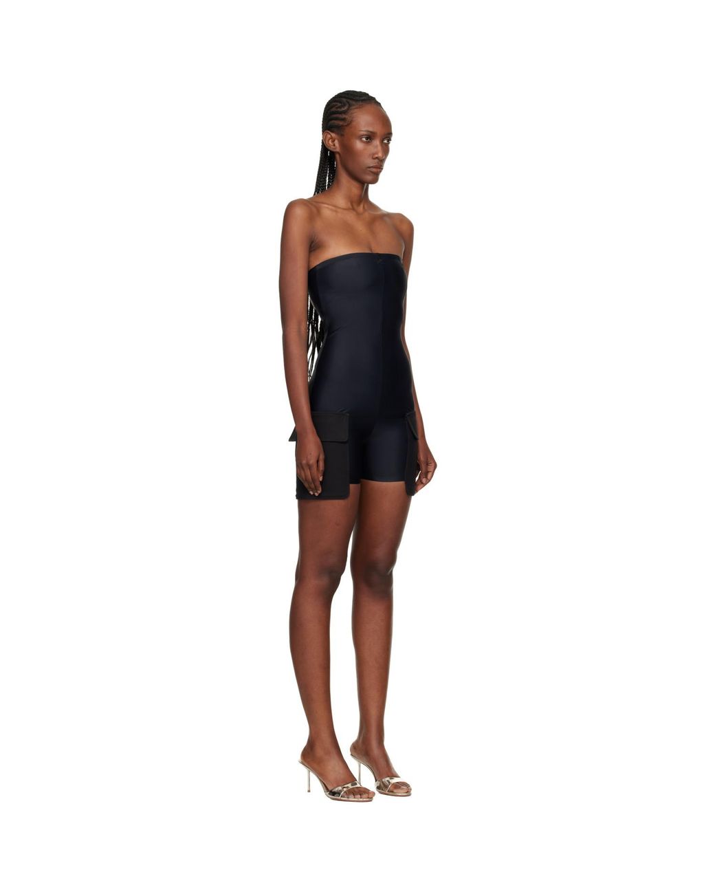 Courreges Black 2-Pocket Jersey Bustier Overall Jumpsuit