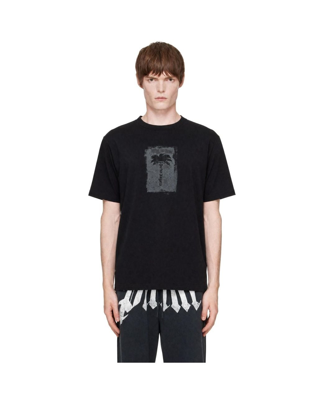 Palm Angels Black Brushed Palm Tree Regular T-Shirt for men