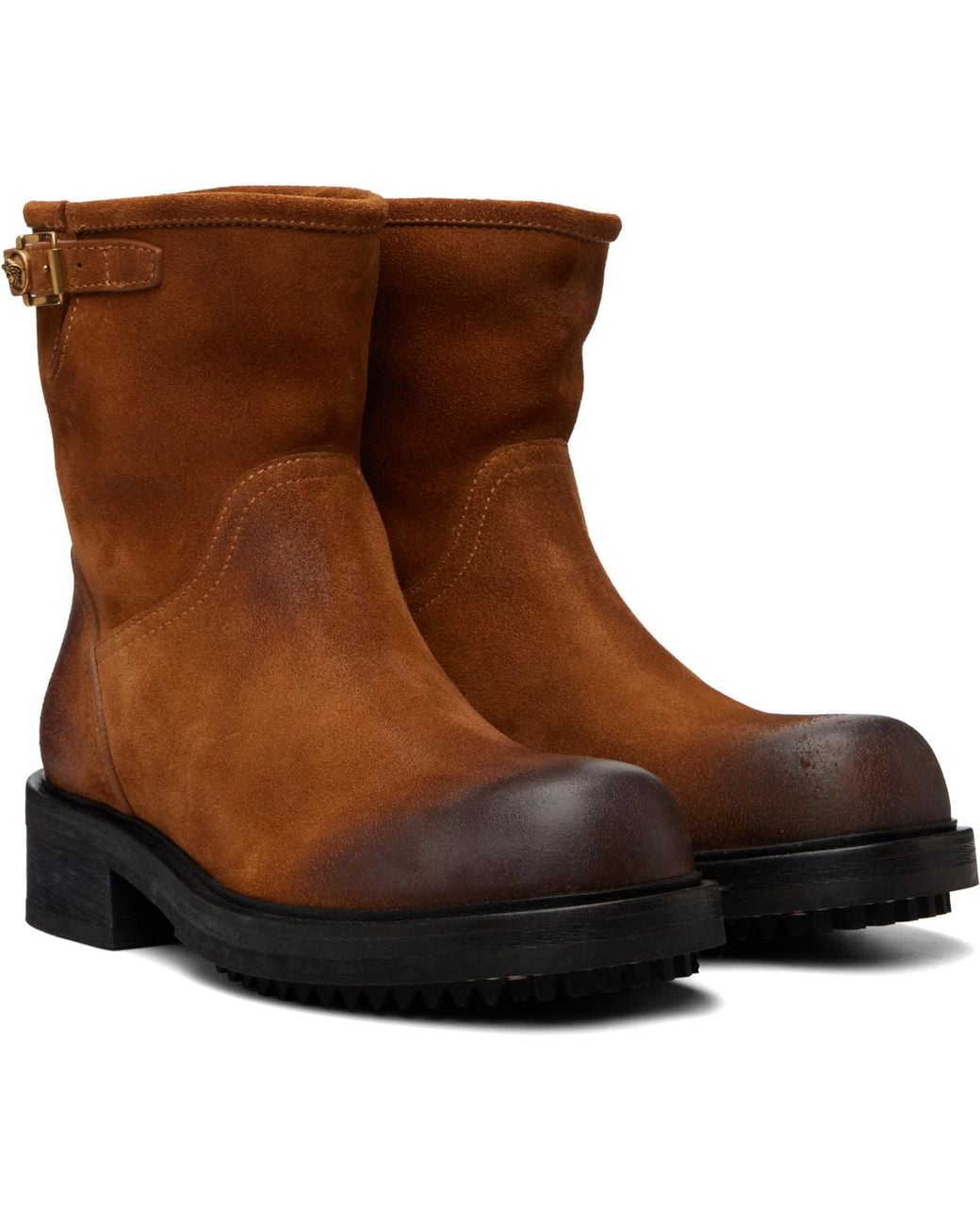 Versace Brown Buckled Suede Boots