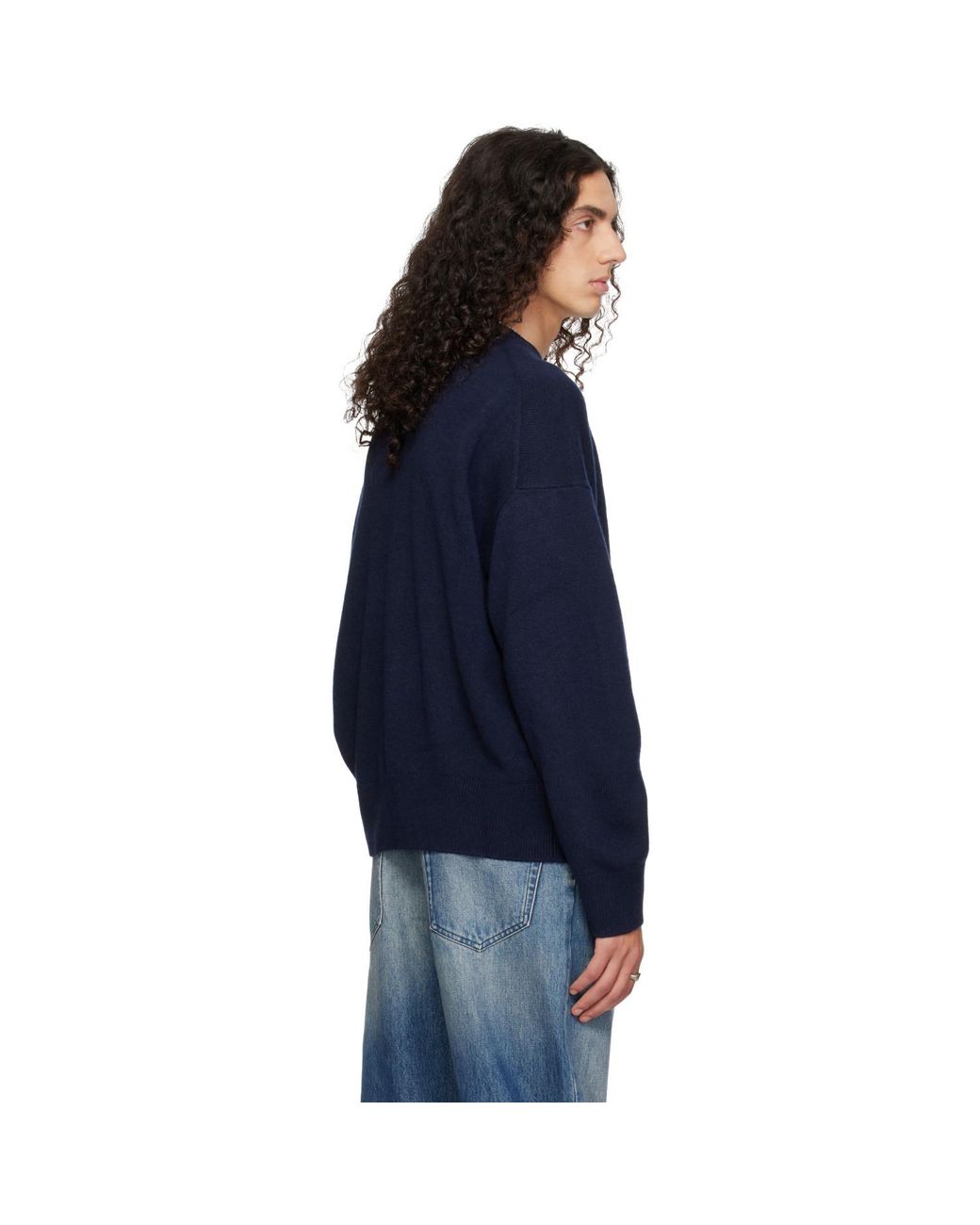 YACAIA Blue Y-0008 Oversized Merino Cashmere Sweater for men