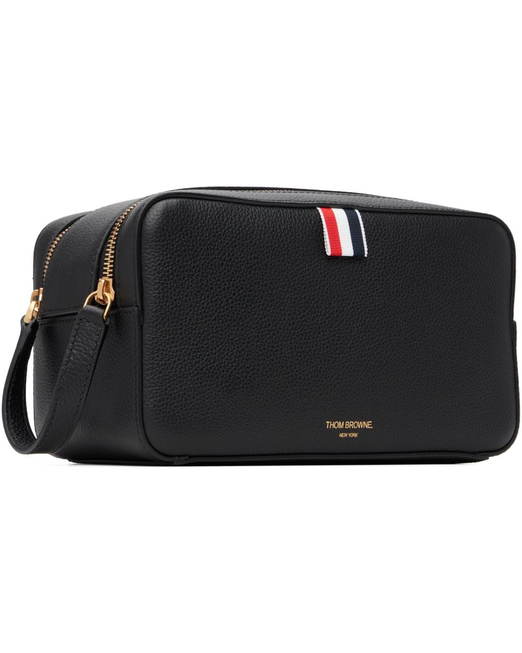 Thom Browne Black Soft Pebble Grain Leather Wash Pouch for men