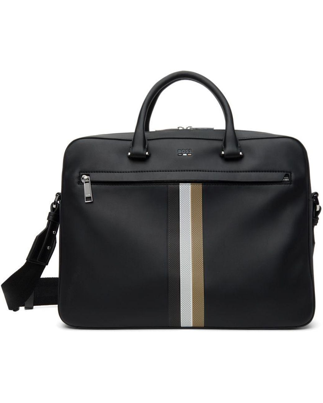 BOSS Black Signature Stripe Faux-leather Briefcase for Men | Lyst