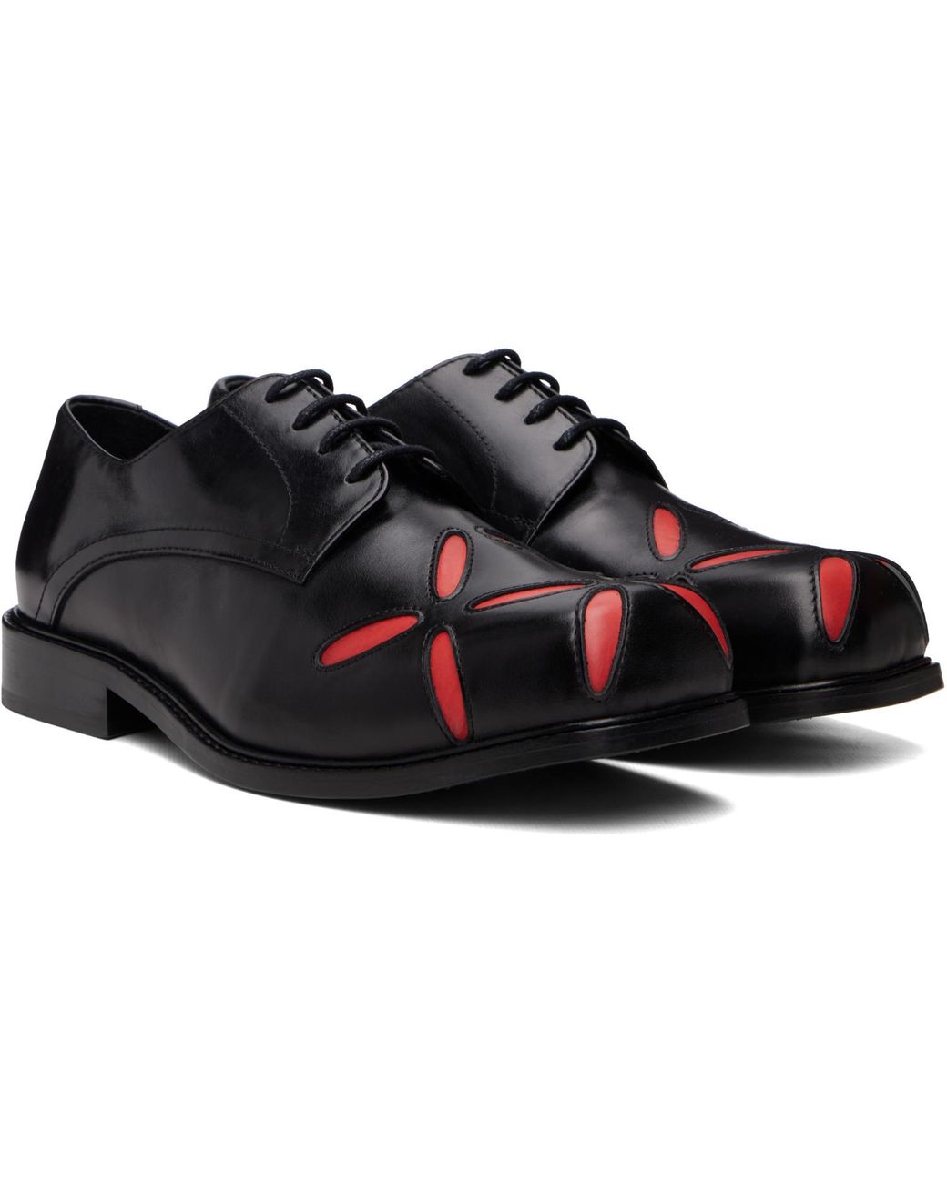STEFAN COOKE Black Slashed Square Toe Derbys for men