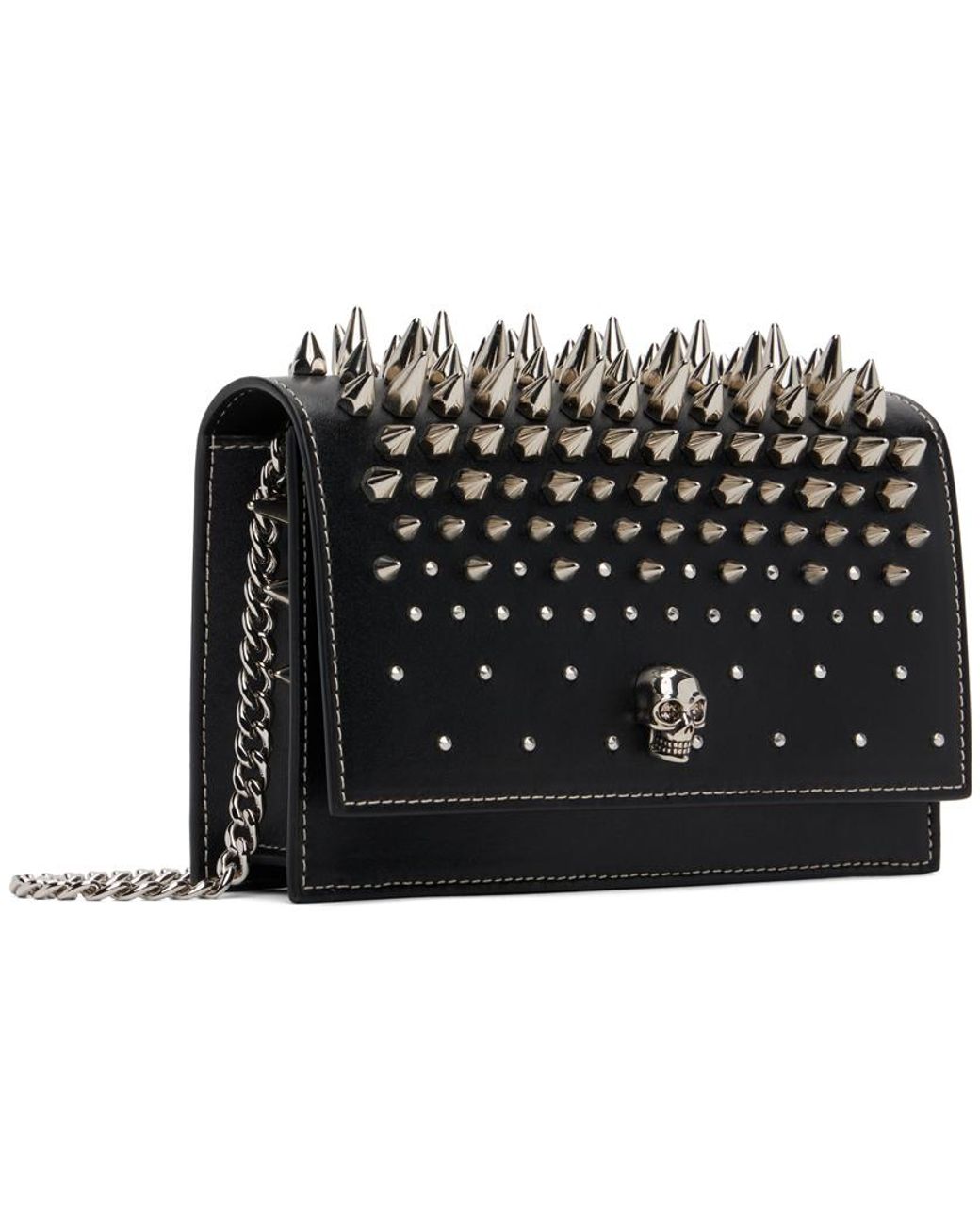 ショルダーバッグ・ポシェット ALEXANDER MCQUEEN BLACK LEATHER SKULL FLOWER CROSSBODY BAG Alexander McQueen Black Leather Skull Flower Crossbody Bag