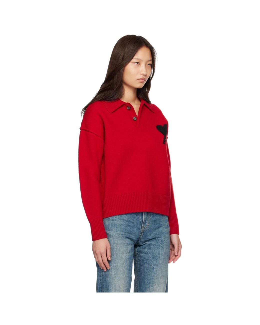 AMI Red Wool Ami De Coeur Polo