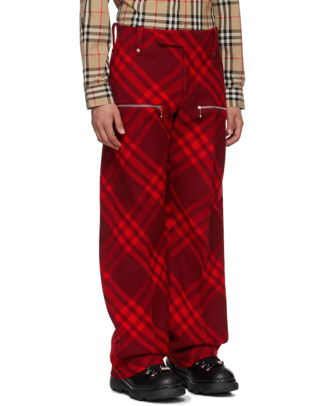 Burberry Check Trousers in Red for Men Lyst Canada