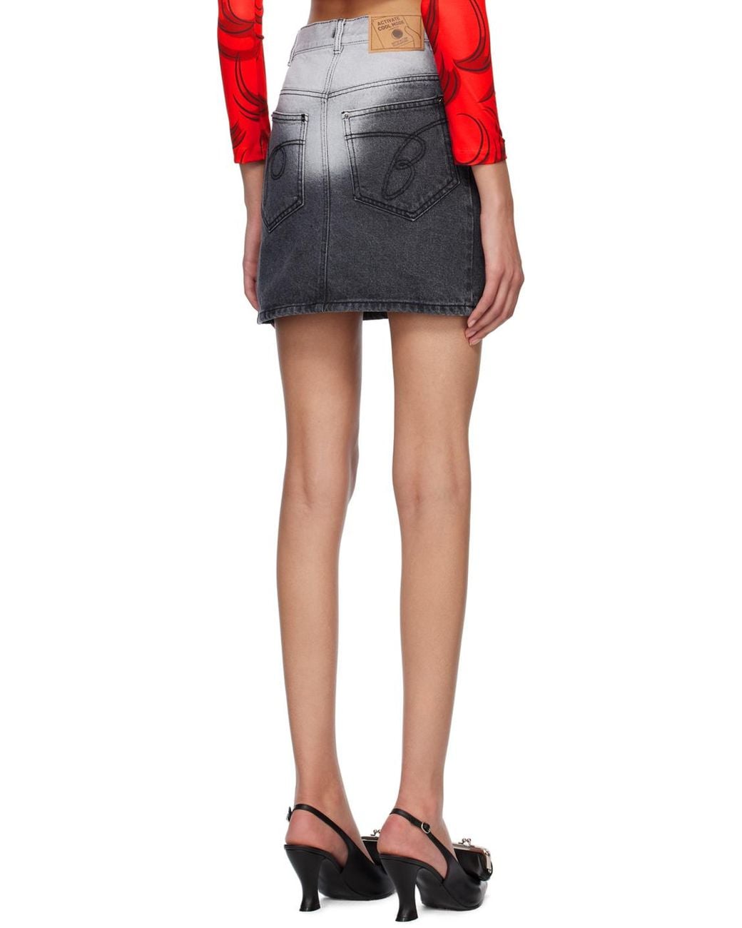 Pushbutton Black Brief-Washed Denim Miniskirt