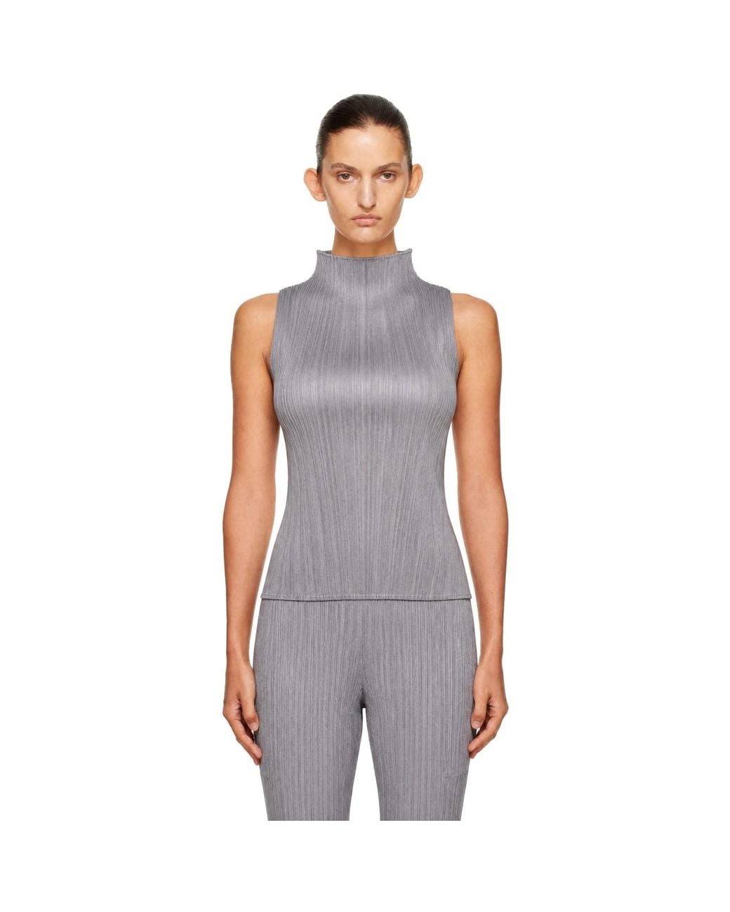Pleats Please Issey Miyake Gray Basics Turtleneck Top