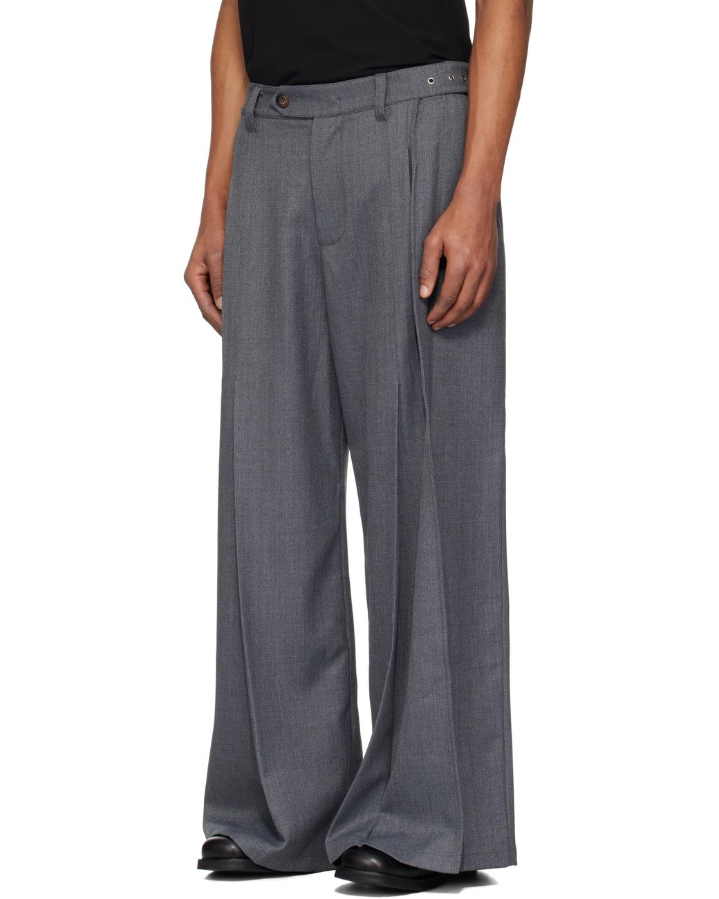 NULLUS Belted Large Pleated Trousers in Black for Men | Lyst