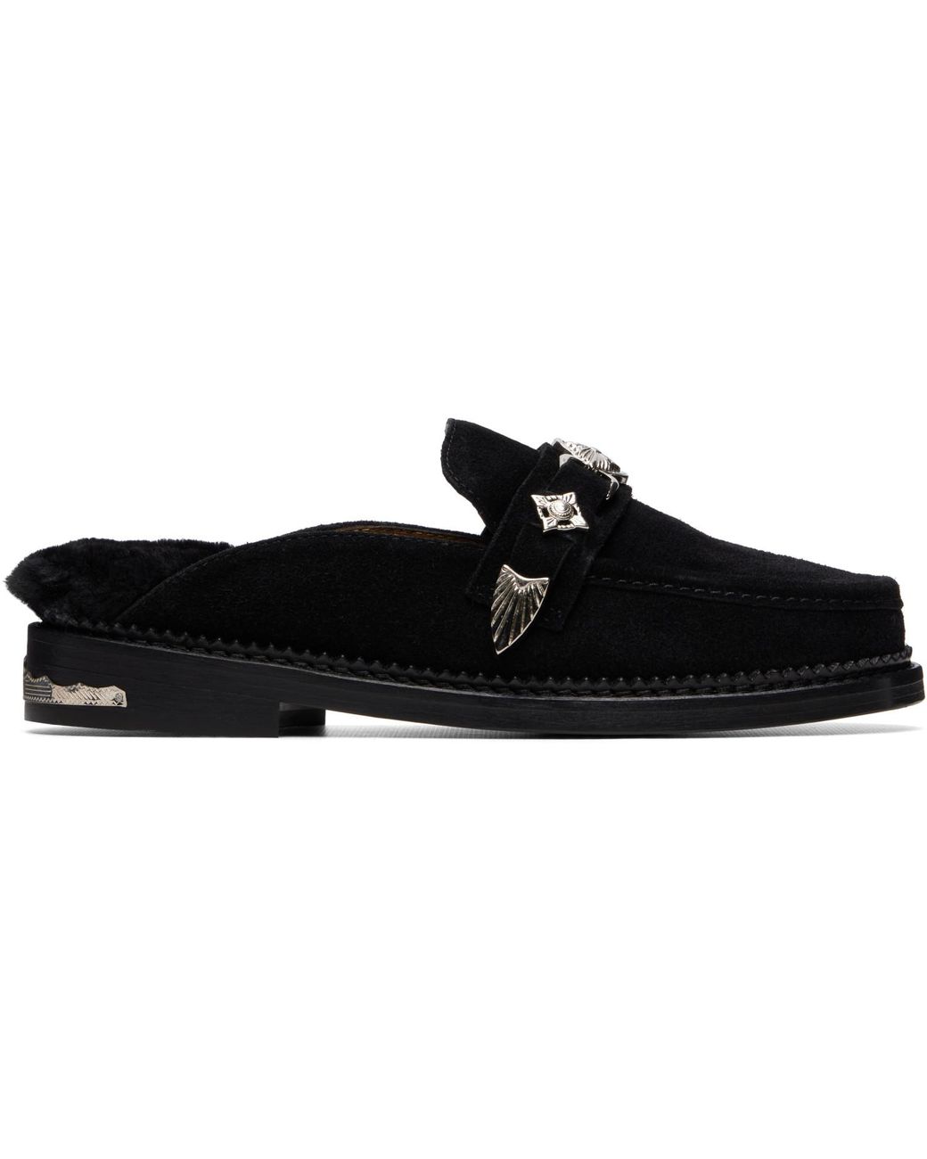 Toga Black Suede Fur Slip-On Loafers