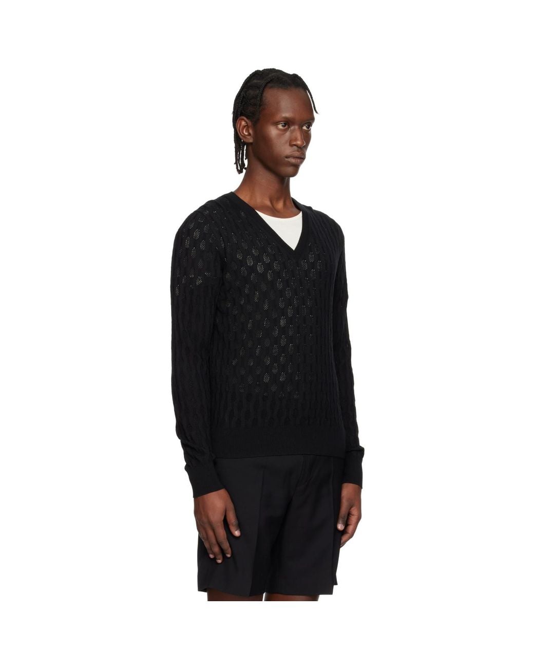 Dries Van Noten Black Open-Knit Sweater for men