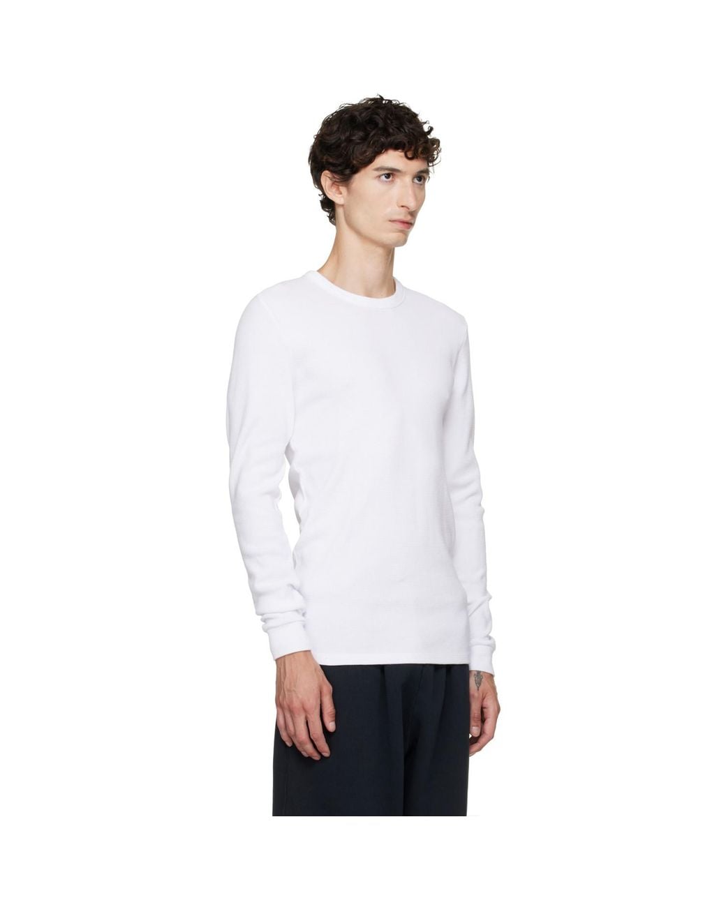 Les Tien White Thermal Fitted Long Sleeve T-Shirt for men
