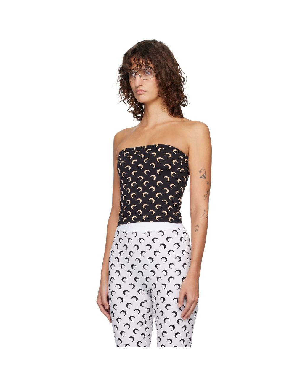 MARINE SERRE Black Recycled Moon Jersey Second Skin Tube Top