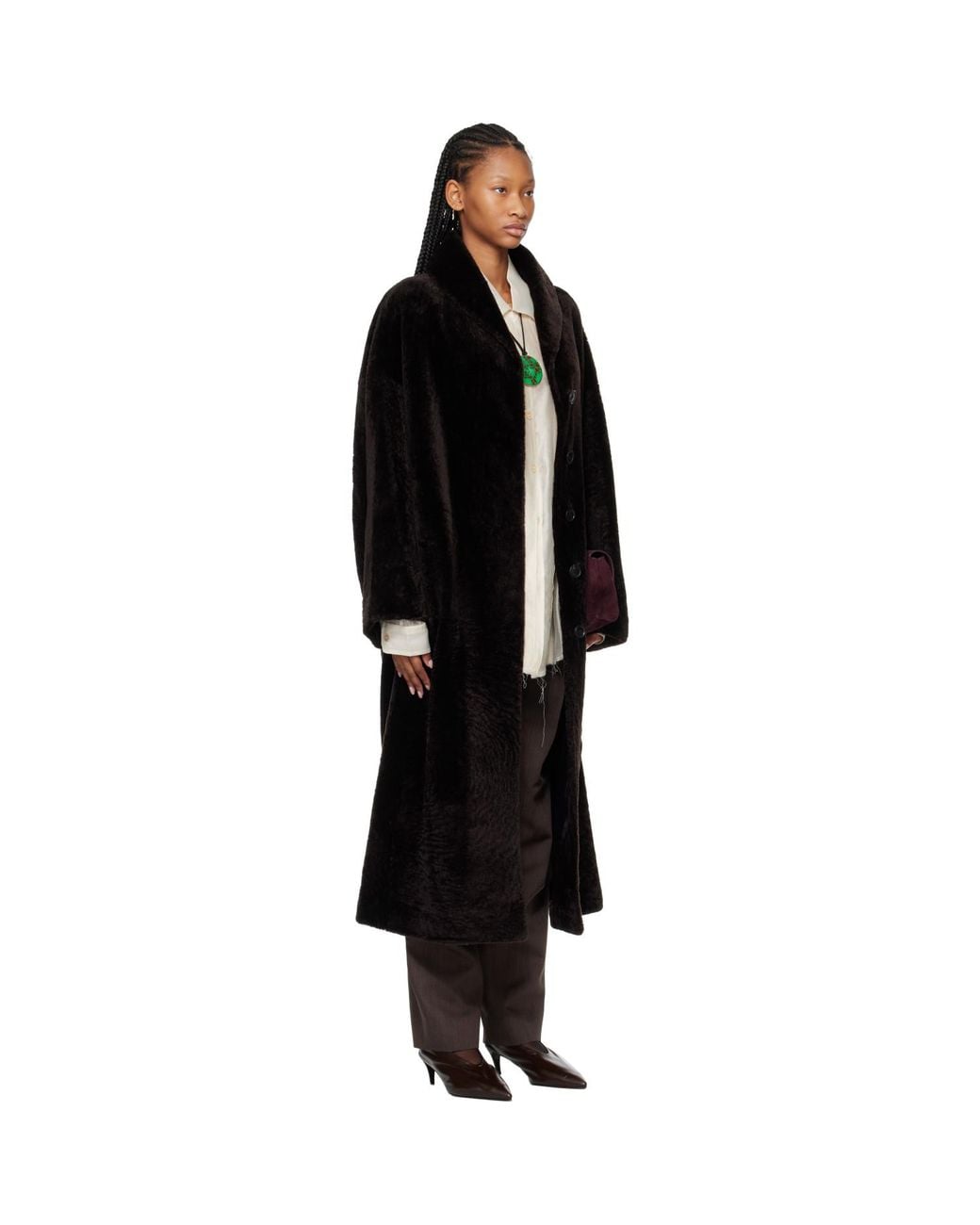 Rohe Black Shearling Shawl Collar Coat