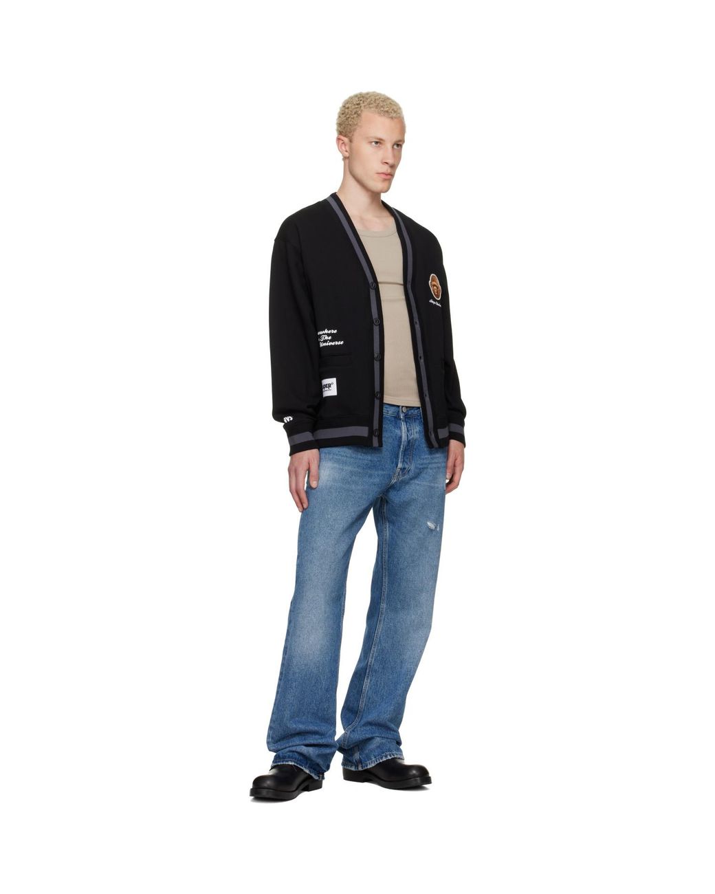 Aape By A Bathing Ape Black 'Aaper' Button Down Cardigan for men