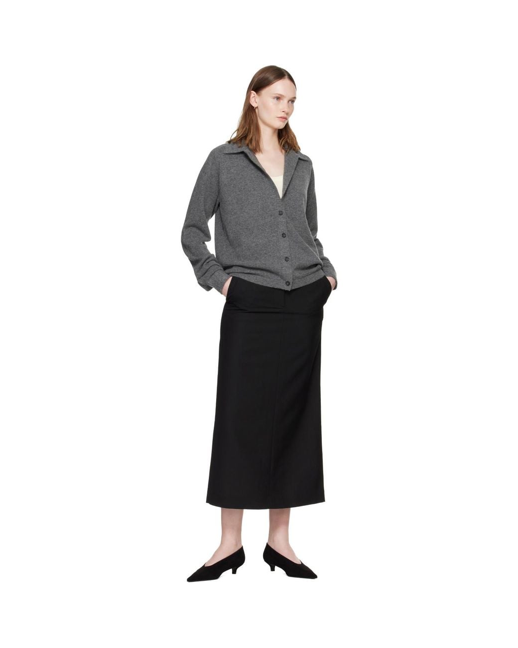 Totême  Black Low-Waist Straight Maxi Skirt