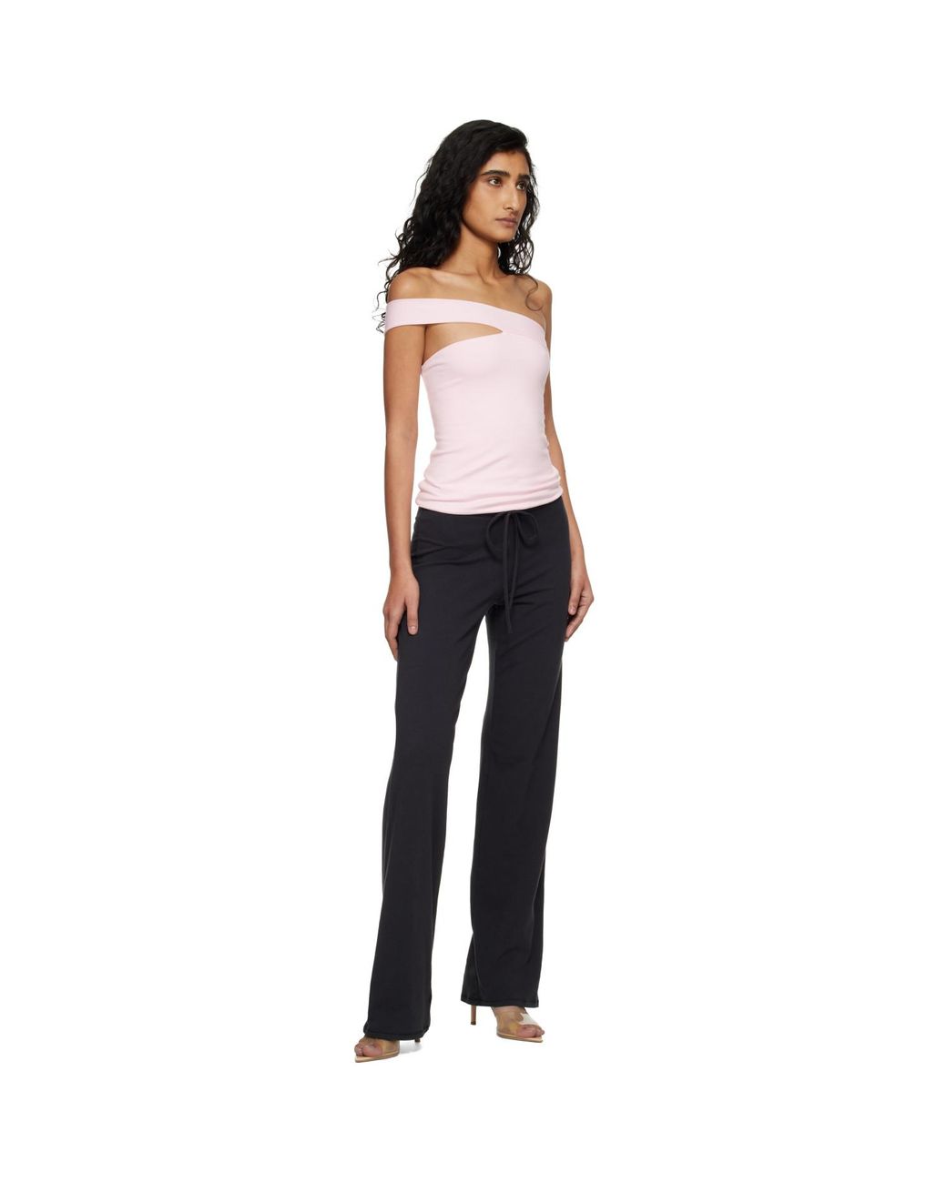 Skims Black Cotton Jersey One Shoulder Top