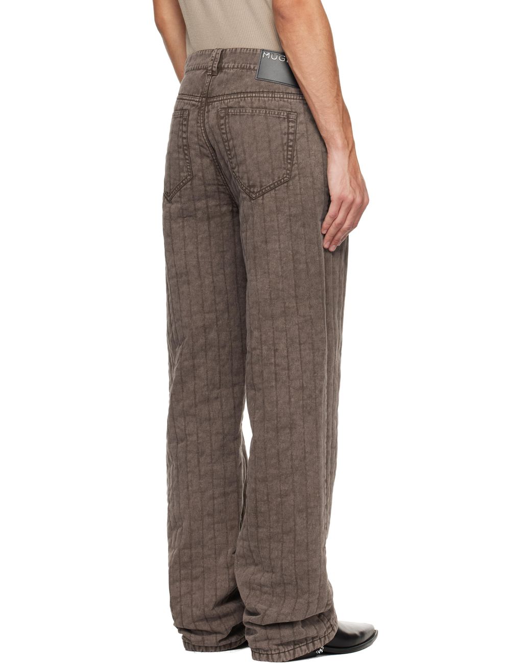 Mugler Brown Quilted Twill Trousers for men