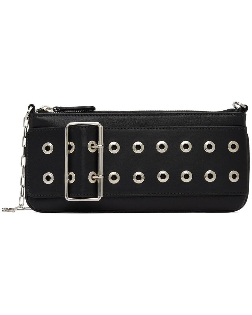 Abra Leather Flat Belt Shoulder Bag in Black Lyst