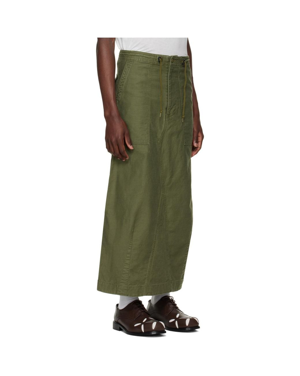 Needles Green Khaki Back Sateen String Fatigue Skirt for men