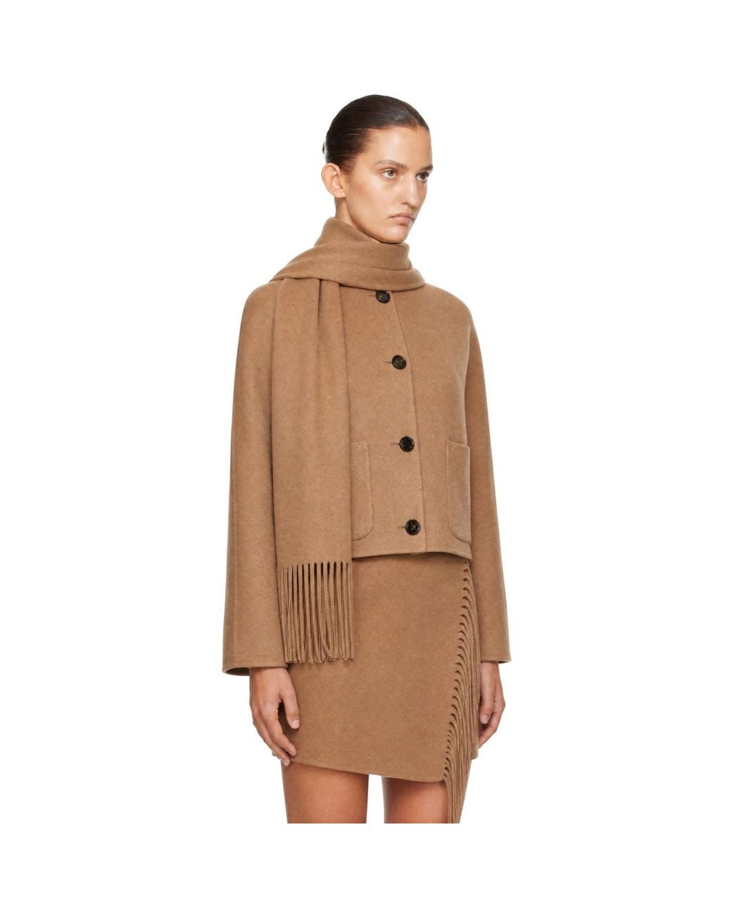 Boss Brown Tan Scarf Wool Jacket