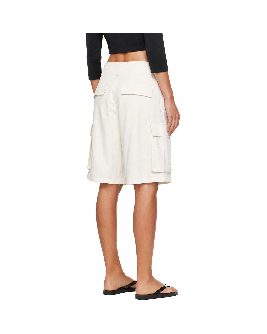 Skims White Off- Woven Cotton Oversized Cargo Shorts