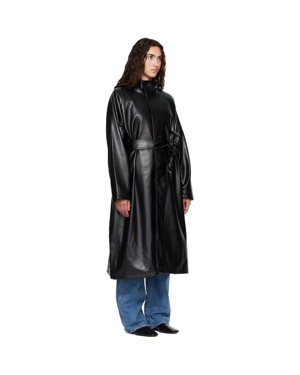 Frankie Shop Black Calen Faux-Leather Trench Coat