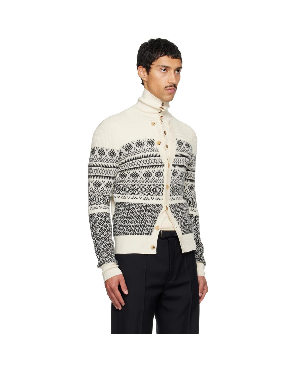 Dries Van Noten Gray Off- Jacquard Wool Cardigan for men