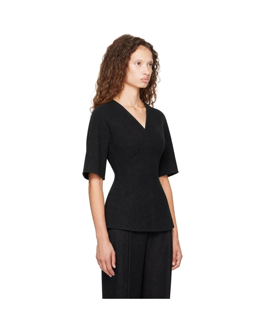 Lisa Yang Black Doublé V Neck Top