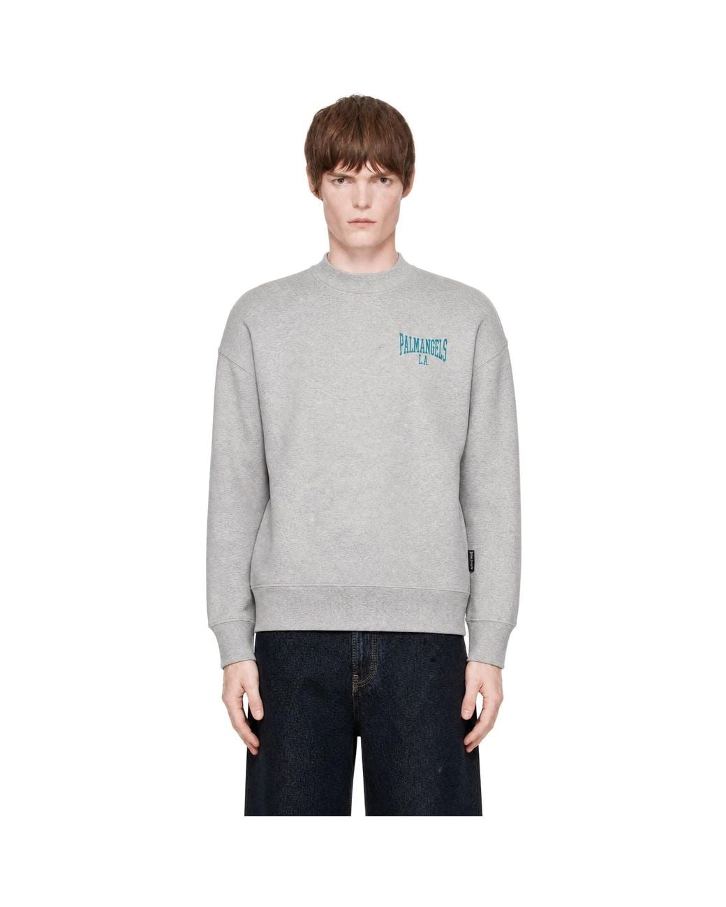 Palm Angels Gray College Crew Sweatshirt for men