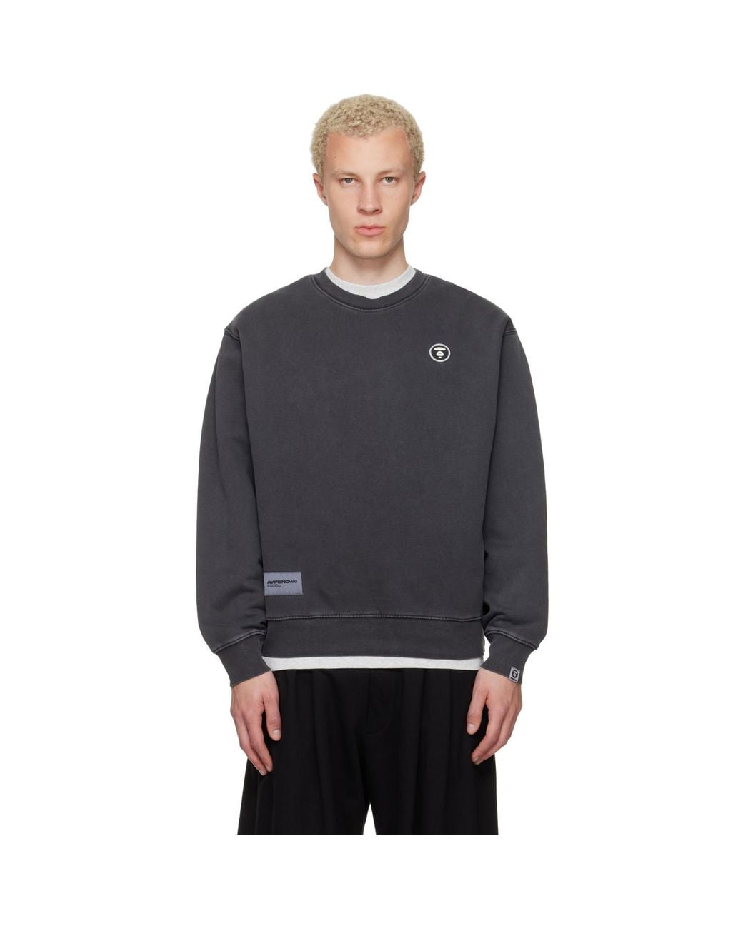 Aape By A Bathing Ape Gray 'Aapenow' Moonface Crew Neck Sweatshirt for men