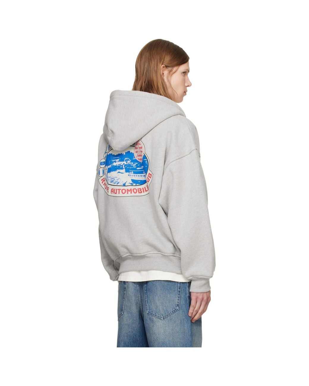 Rhude Gray Automobile Club' Zip-Up Hoodie for men