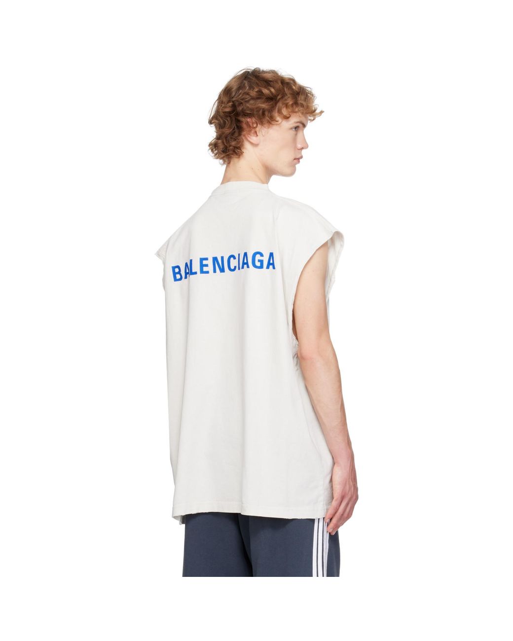 Balenciaga White Off- Back Sleeveless T-Shirt for men